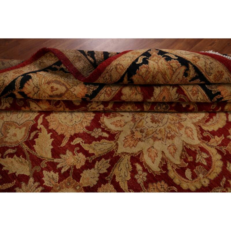 Red Floral Agra Indian Area Rug Handmade Wool Carpet - 9'0" x 12'5"