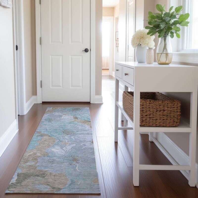 Premium Washable Super Soft Contemporary Floral Mayfield Rug - Sky - 2'3" x 7'6"