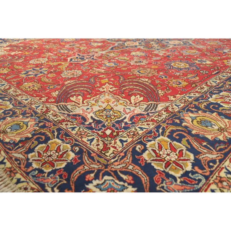 Hand Knotted Oriental 100% Wool Carpet Traditional Floral Red Tabriz Area Rug - 12' 10'' X 9' 3''