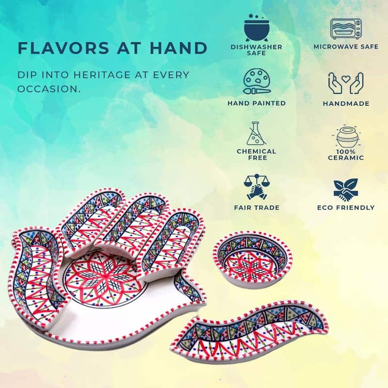 Bohemian Hamsa Dipping and Serving Set - Versatile Handcrafted Ceramic Decor