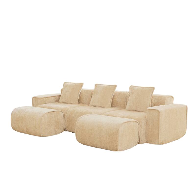 GDFStudio - Streamlined Velvet 3-Seater 108.66" U-Shaped Modular Boneless Sofa with 2 Ottomans