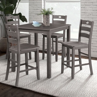 Farmhouse Gray Solid Wood 5-piece Counter Height Dining Table Set - Bed ...