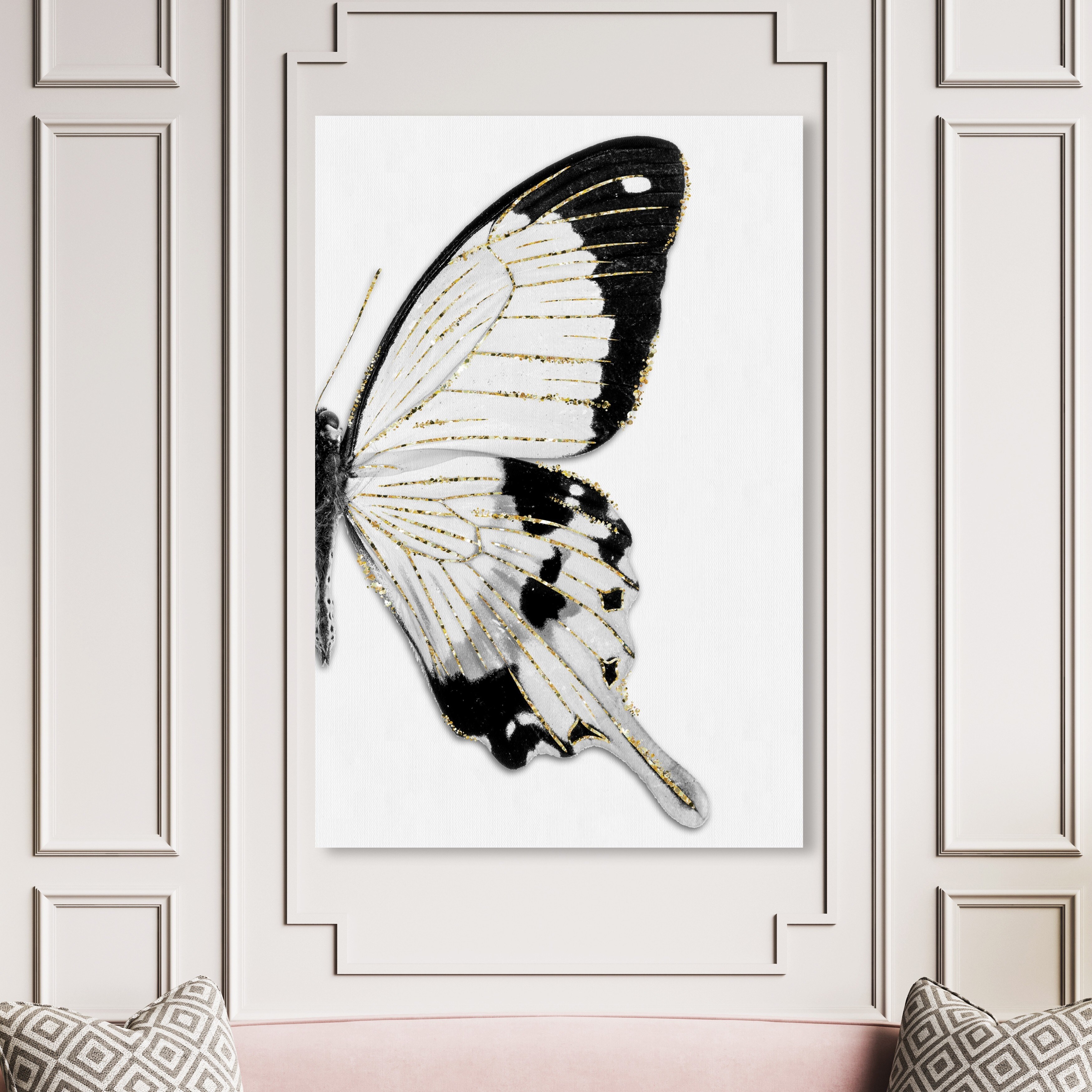 Oliver Gal 'Monochrome Glitter Butterfly I' Animals Wall Art
