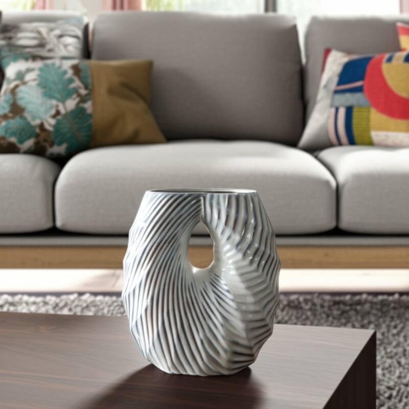 Ceramic Decorative Vase with Coastal Shell and Wavy Textured Design