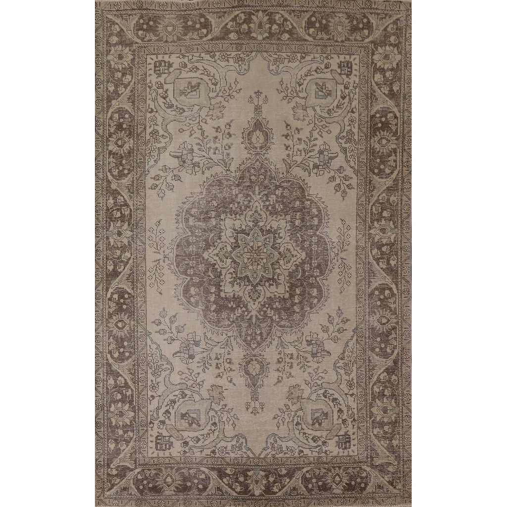 Antique Distressed Tabriz Persian Rug Handmade Wool Carpet - 6'5" x 9'3"