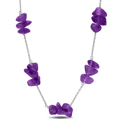 Miadora 22 1/2ct TGW Amethyst Bead Chip Curb Chain Station Necklace in Sterling Silver