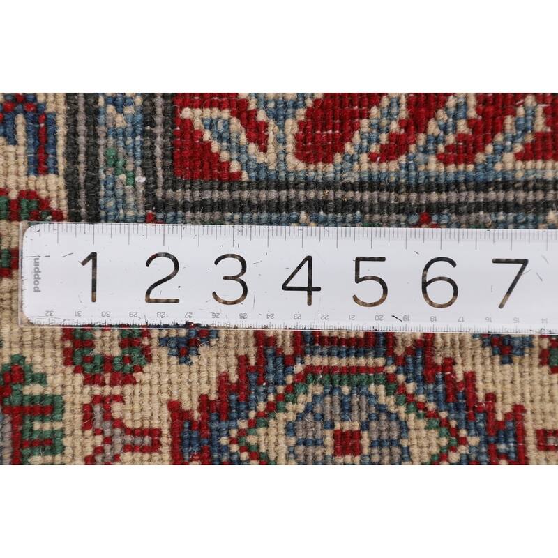 Geometric Red Kazak Accent Rug Hand-Knotted Bedroom Wool Carpet - 2'9" x 3'10"