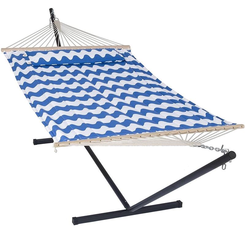 Outdoor Portable Double Hammock with Stand&Pillow Max 475 lbs Capacity