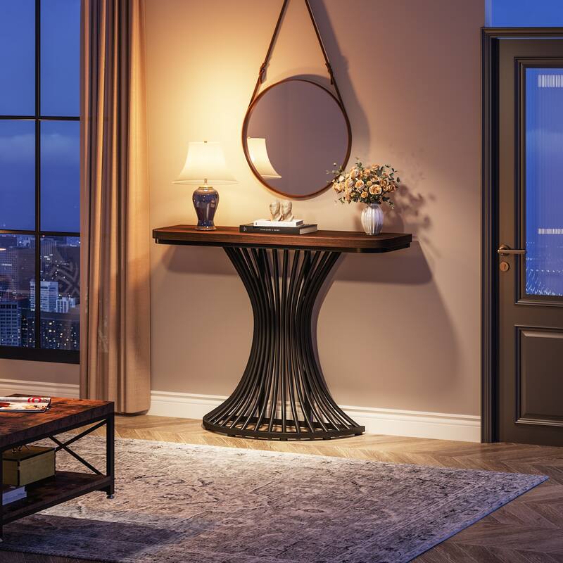 39-Inch Industrial Console Entryway Table Small Sofa Accent Table with Geometric Metal Base - 39.37" (L) x 11.8" (D)