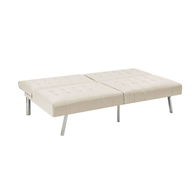 Tufted Mid-Century Modern Split Back Futon Sofa Couch Bed with Chrome Legs