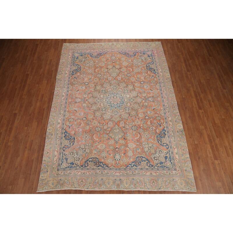 Hand Knotted Oriental 100% Wool Carpet Traditional Floral Oranges & Rust Mashad Area Rug - 11' 2'' X 8' 1''