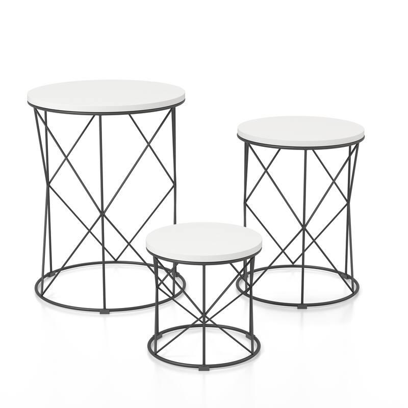 Rusk Modern 17-inch Metal 3-Piece Nesting Tables Set by Furniture of America - White