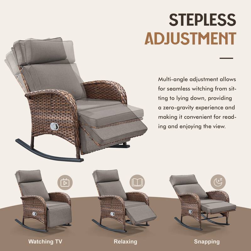 Meyreso Wicker Rocking Reclining Chaise Lounge with Adjustable Backrest & Footrest (2-Pack)