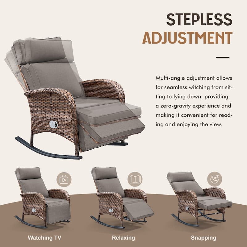 Meyreso Wicker Rocking Reclining Chaise Lounge with Adjustable Backrest & Footrest