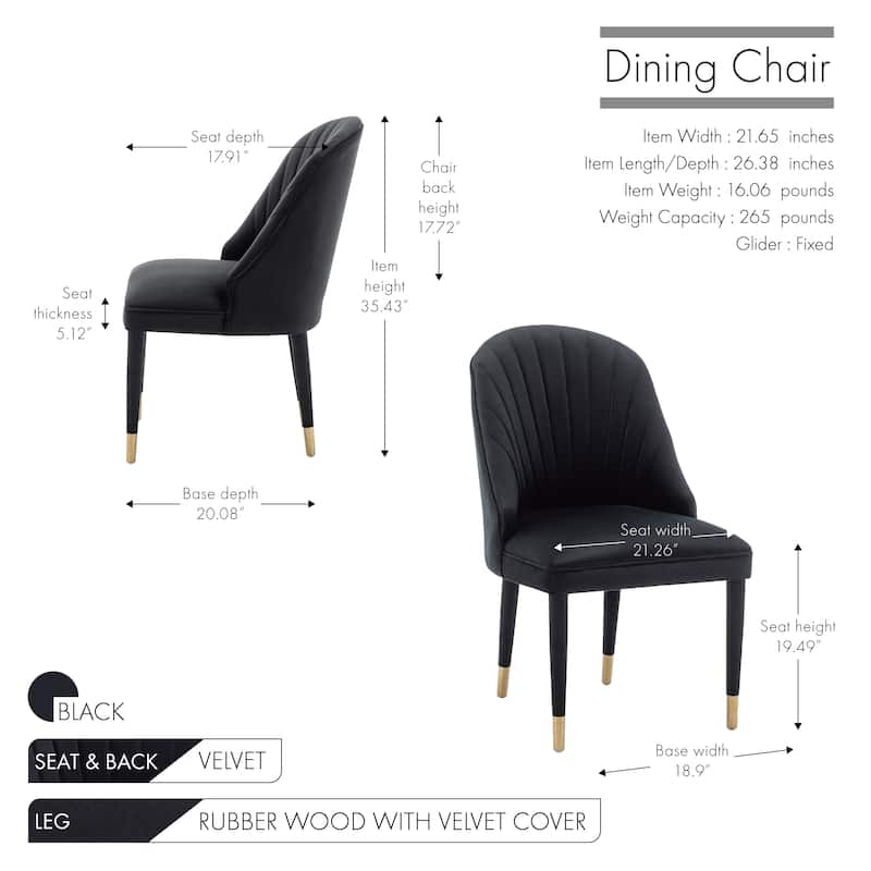 Porthos Home Wren Velvet Dining Chairs with Velvet Covered Rubberwood Legs, Set of 2