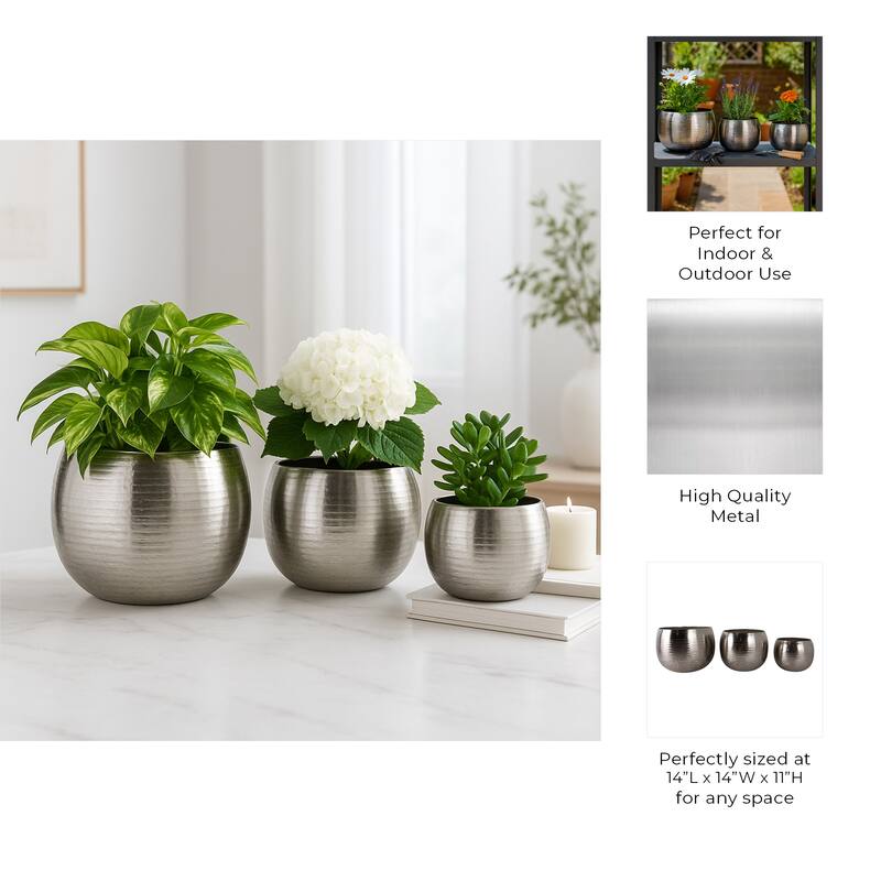 Metal Modern Decorative Planters Garden or Indoor Display (Set of 3) - 14" x 14" x 11"