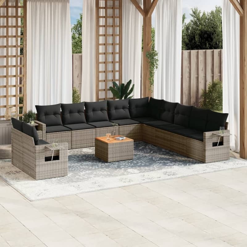 vidaXL Garden Sofa Set 12 Piece with Cushions Outdoor Sofa Set Poly Rattan - 21.7 x 21.7 x 14.6 in (W x L x H) - Grey