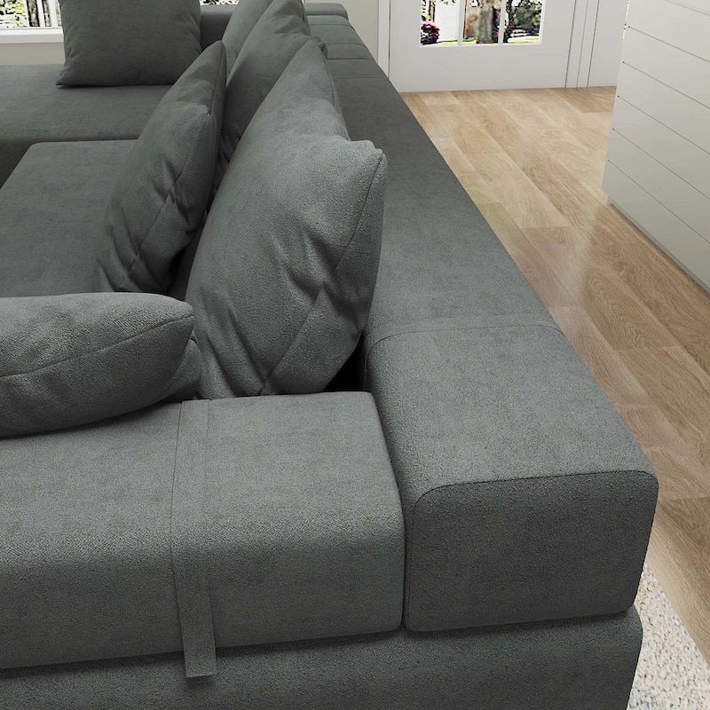 L-Shaped Chenille Sectional Sofa Modern Modular Cushion Back Couch Sofa With 6 Pillows for Living Room