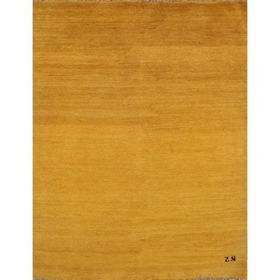 Yellow / Gold Modern Gabbeh Oriental Foyer Rug Handmade Wool Carpet - 3'10"x 4'6"