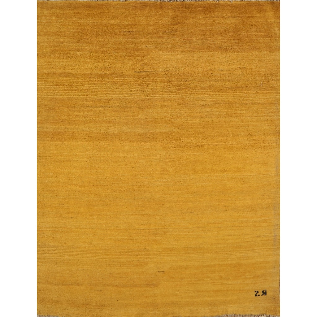 Yellow / Gold Modern Gabbeh Oriental Foyer Rug Handmade Wool Carpet - 3'10"x 4'6"