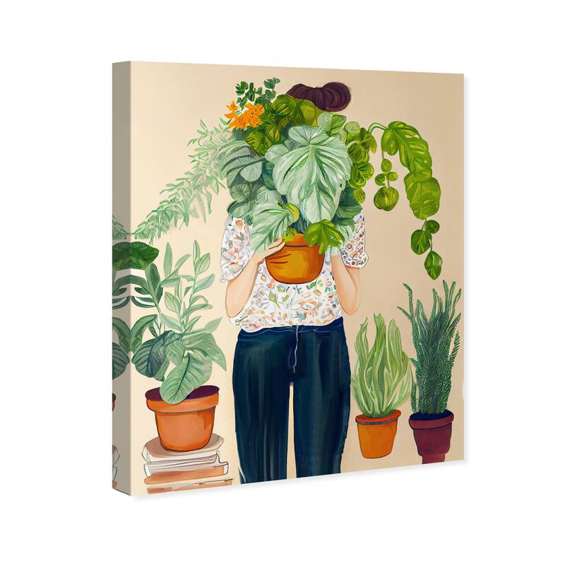 Wynwood Studio Canvas Floral and Botanical Plant Lady II Green and Tropical Wall Art Canvas Print - Green, Brown