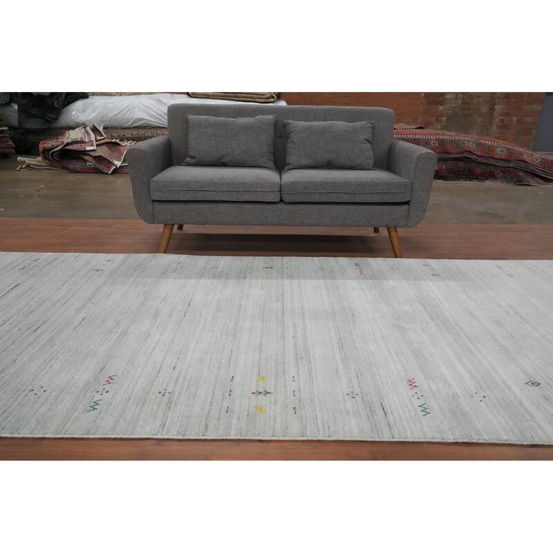 Hand Knotted Oriental Viscose Silk Carpet Tribal Animal Pictorial Greys & Charcoal Gabbeh Area Rug - 11' 8'' X 5' 4''