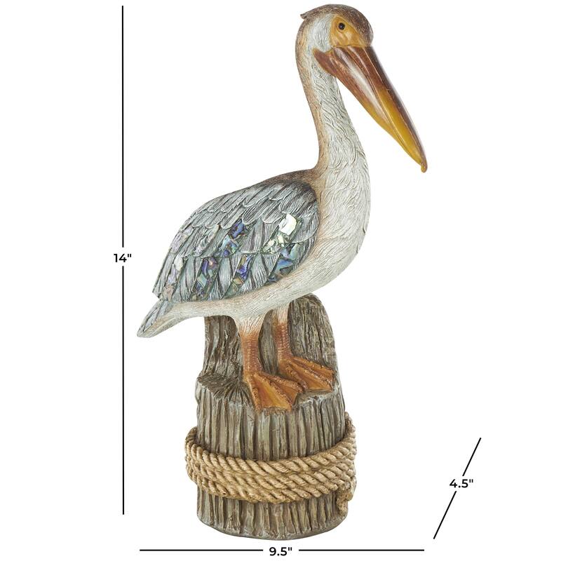 Teal Resin Textured Pelican Decorative Sculpture with Brown Block and Shiny Accents - 10"W x 5"L x 14"H