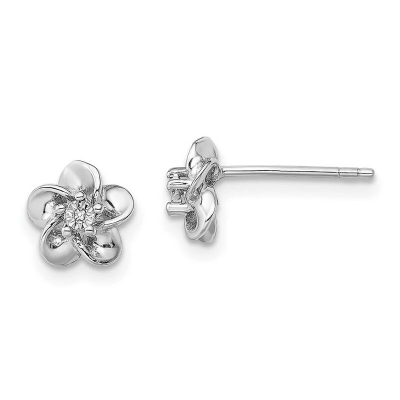Curata 925 Sterling Silver Rhodium Plated Floral Diamond Post Earrings - 14.5x8mm Wide