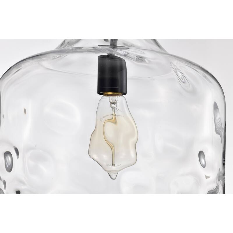 Clear Dimpled Cylindrical Glass Pendant Ceiling Light - 12in