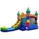 preview thumbnail 1 of 3, Pogo Bounce House Crossover Bounce House with Slide and Splash Pool, Rainbow Smiley Face