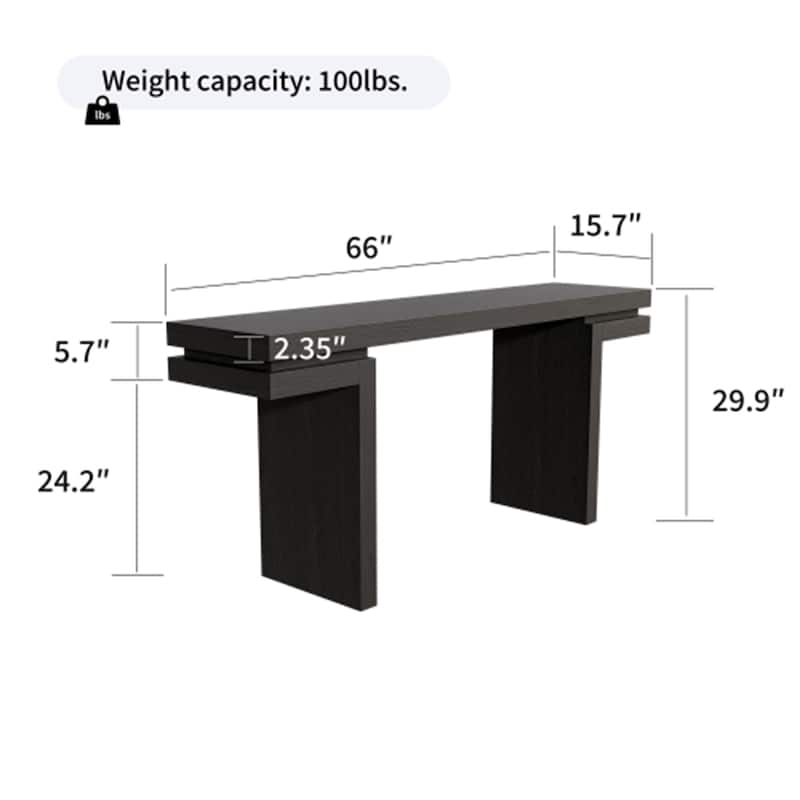 66" Extra Wide Real Wood Veneered Console Table Sofa Table Behind Couch