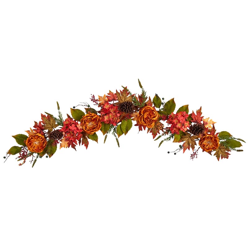Fall Artificial Garland 6ft Autumn Decor - Victorian Vibes Ranunculus Hydrangea Berries - Elegant Home Accent - 72