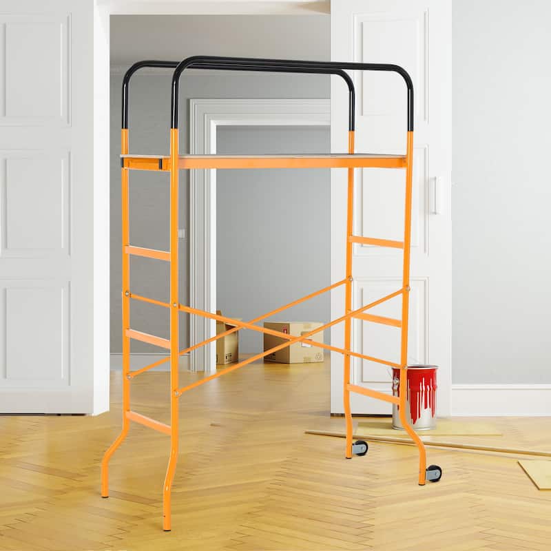HOMCOM 4-Step Steel Scaffold Organizer Platform 2 Wheels Free Moving for Indoor/Outdoor Decoration