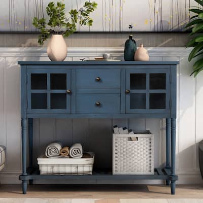 Rustic Farmhouse Console Table with Drawers, Roman Legs & Distressed Finish for Entryway Storage
