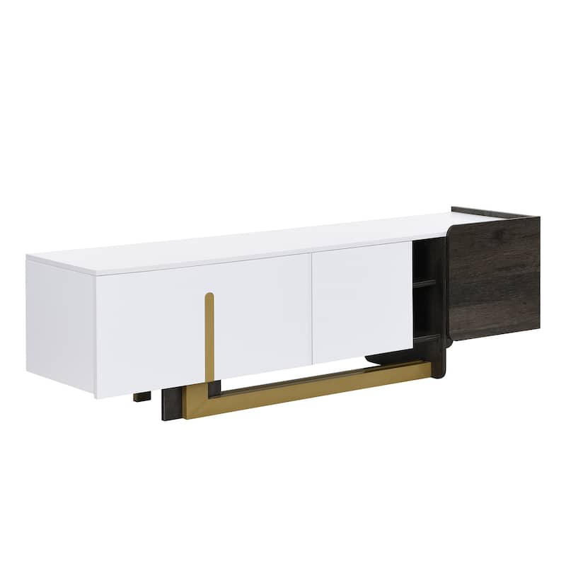 66.7 inch TV Stand Media Console for TVs up to 70", Light Luxury Cabinet with Metal Legs, 2 Doors & 1 Drawer