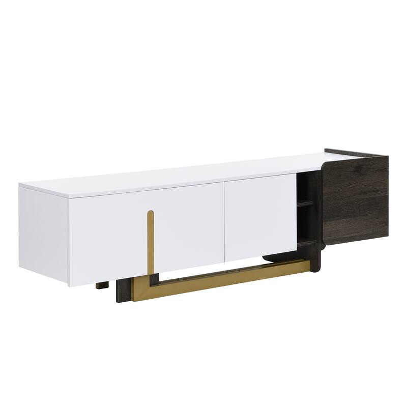 TV Stand for TVs up to 70 Inches, L-shaped Metal Base Television Cabinet TV Console with Drawer