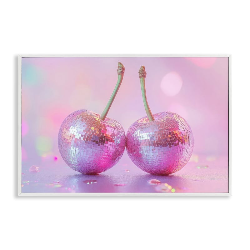 Stupell Pastel Shine Disco Cherries Framed Giclee Art Design By LSR Creative Studio - 24 x 16 - White