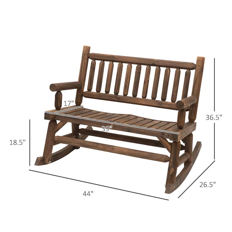 Outsunny 2-Person Wooden Rocking Chair Rocker Bench with Relaxing Swinging Motion