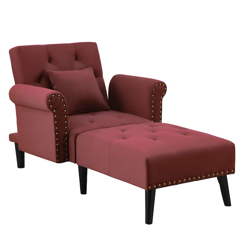 HOMCOM 2-In-1 Chaise Lounge Chair with Thick Padding, Adjustable Backrest, and Wooden Legs