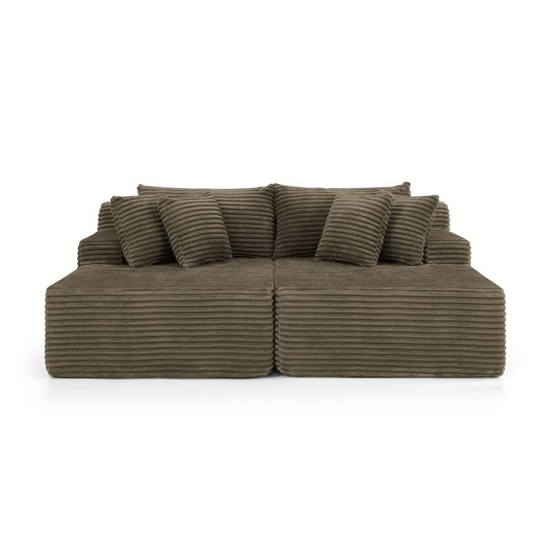 Two-seater lazy sofa lounge chair,Compressed sofa no assembly required, made of velvet fabric, fluffy modern lounge chair