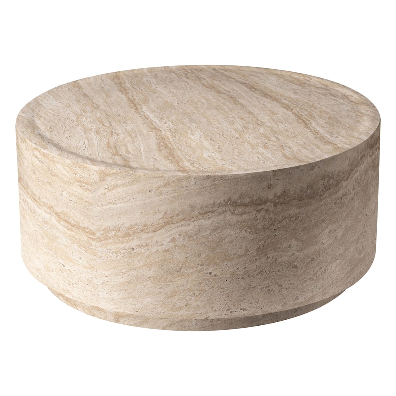 Terra 36-Inch Wide Coffee Table in Fiberstone Round Accent Center Table for Indoor and Outdoor Patio Use