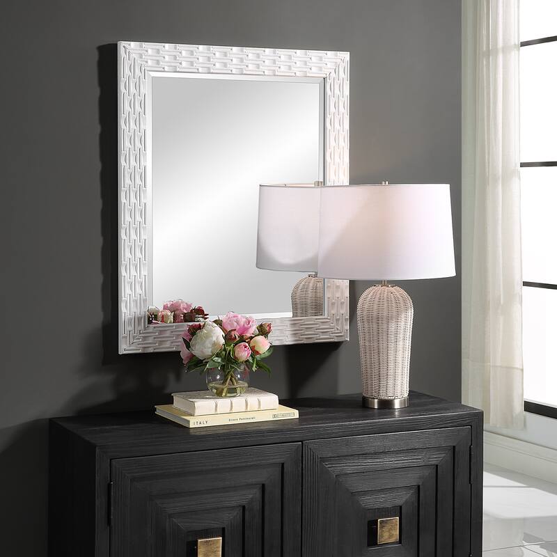 Porch & Den Soft White Textured Beveled Wall Mirror by Grace Feyock