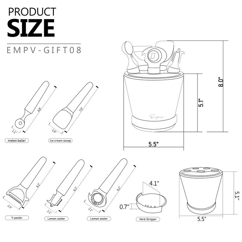 Crock Sets with 5 Pieces Kitchen Gadgets with Herb Cutter, Melon Baller, Ice Cream Scoop, Y-peeler, Lemon Zester, Bottle Opener