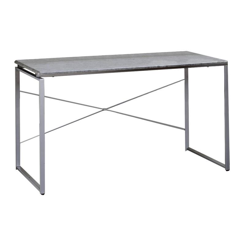 Sled Base Rectangular Table with X shape Back and Wood Top,Gray and Silver - 28 H x 22 W x 47 L Inches