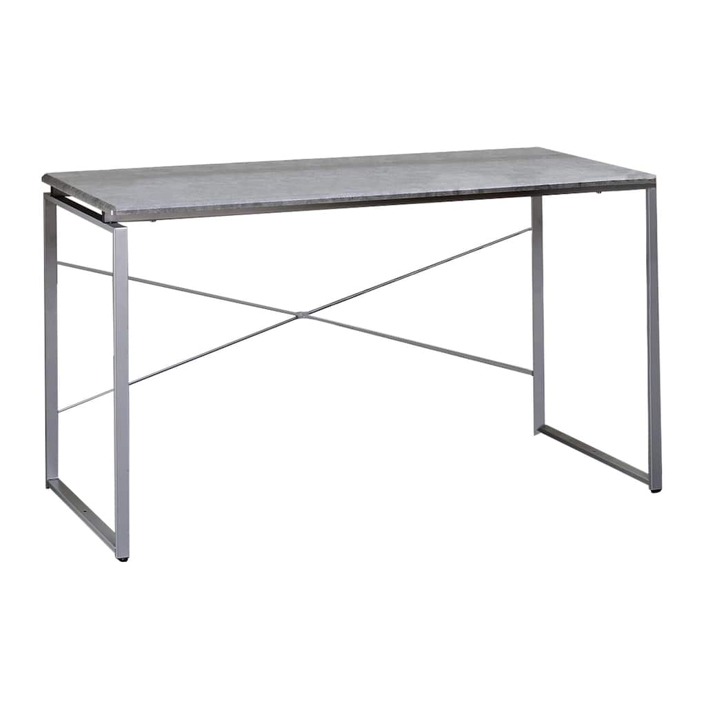 Sled Base Rectangular Table with X shape Back and Wood Top,Gray and Silver - 28 H x 22 W x 47 L Inches