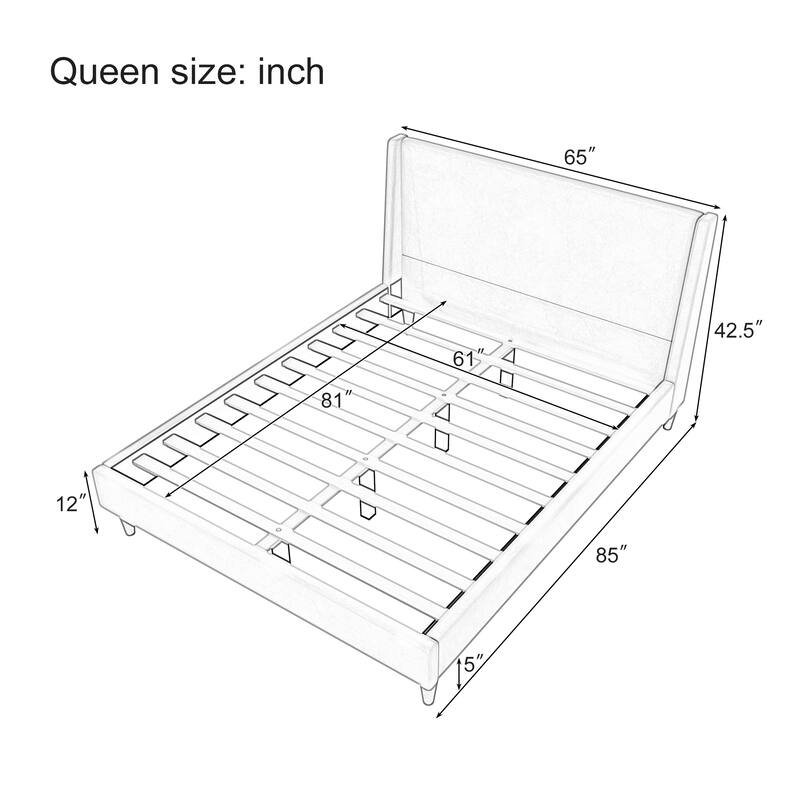 Modern Upholstered Platform Bed with Wingback Headboard