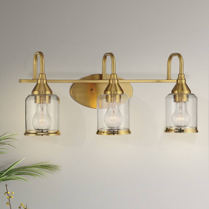 Livex Brushed Gold Triple Vanity Light with Clear Glass - Clear Glass