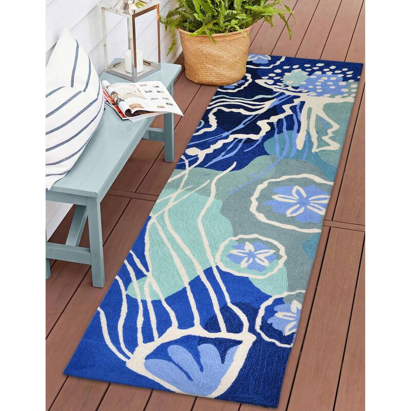 Liora Manne Capri Jelly Fish Indoor/Outdoor Rug Ocean - 2' x 8'