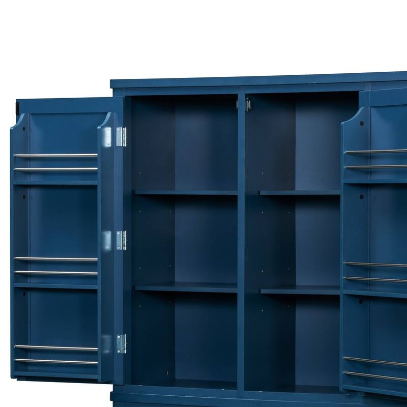 Farmhouse 74.8"Tall Freestanding Kitchen Pantry with Door Shelves,Adjustable Shelves, Pull-out Trays and Drawers