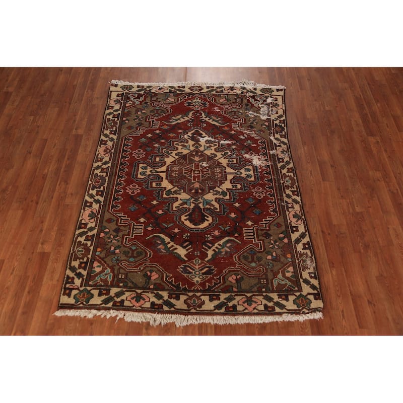 Red Geometric Bakhtiari Persian Rug Handmade Wool Carpet - 4'7" x 6'6"
